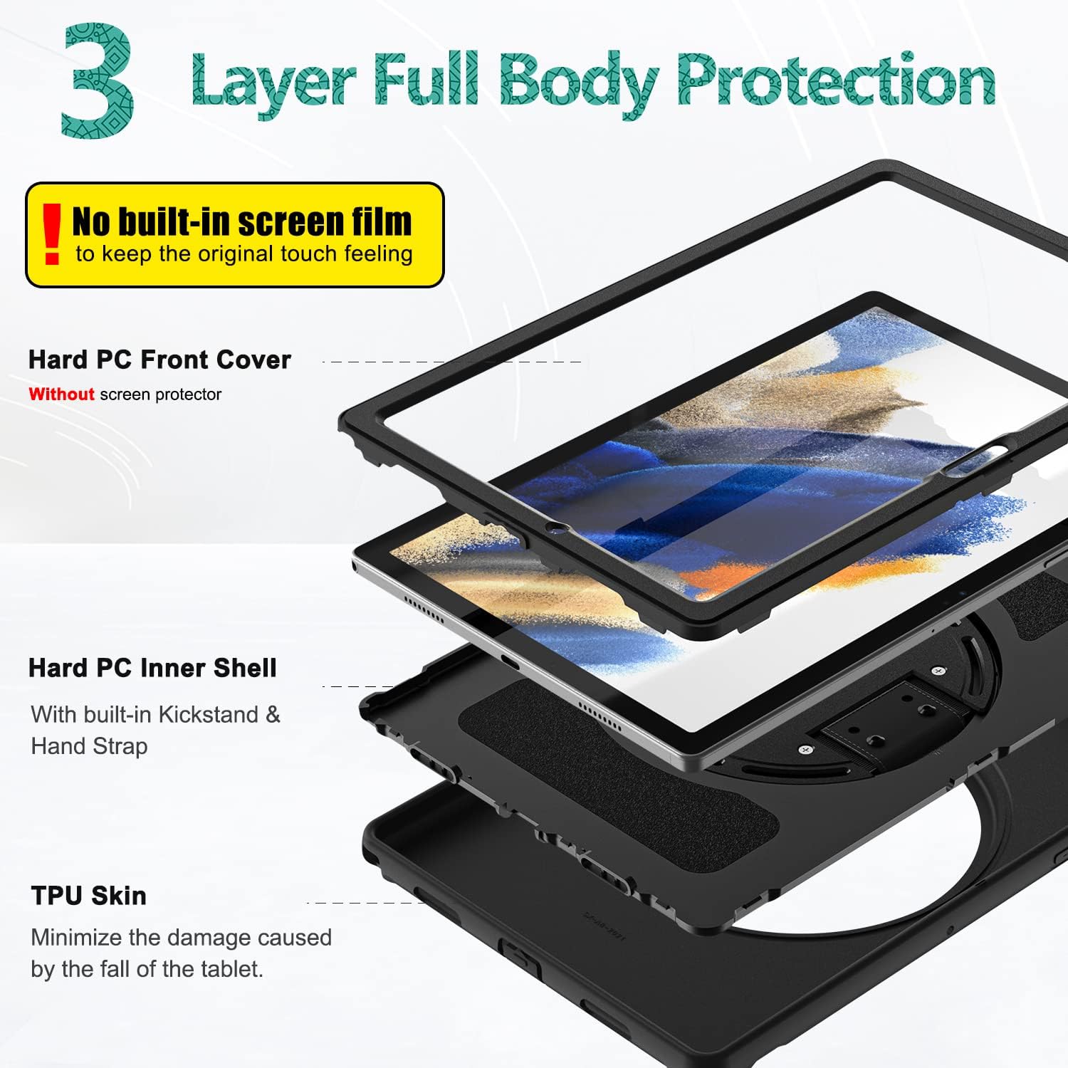 Étui robuste pour tablette avec béquille Defender et dragonne pour Samsung Tab A7 Lite 8,7 Étui robuste pour tablette avec béquille Defender et dragonne pour Samsung Tab A7 Lite 8,7